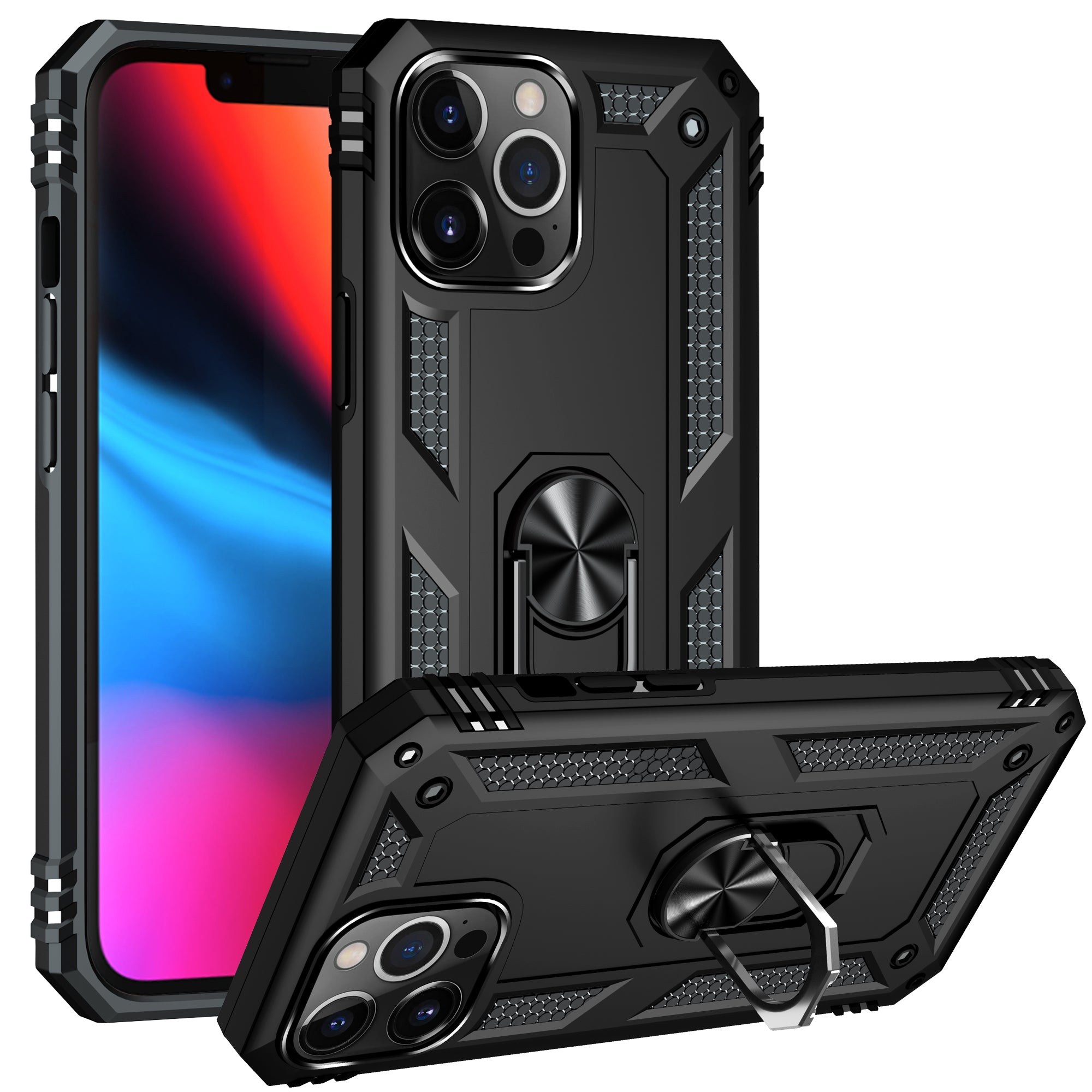 iPhone 13Pro Max Dual Colors Ring Magnetic GPS car mount Phone Holder Case