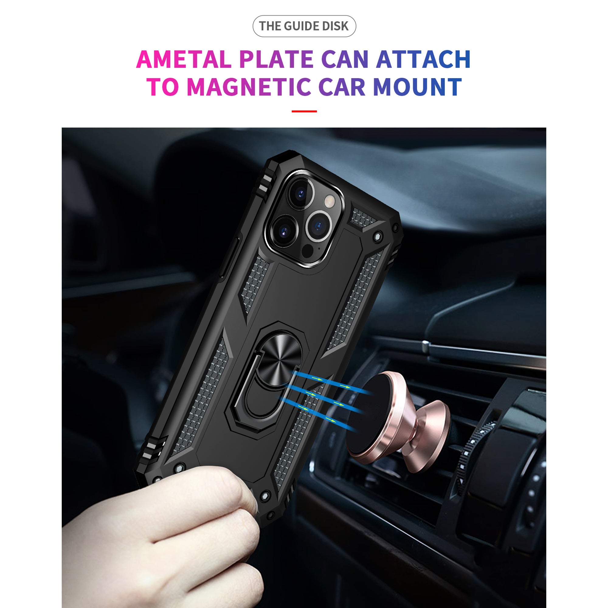 iPhone 13Pro Max Dual Colors Ring Magnetic GPS car mount Phone Holder Case