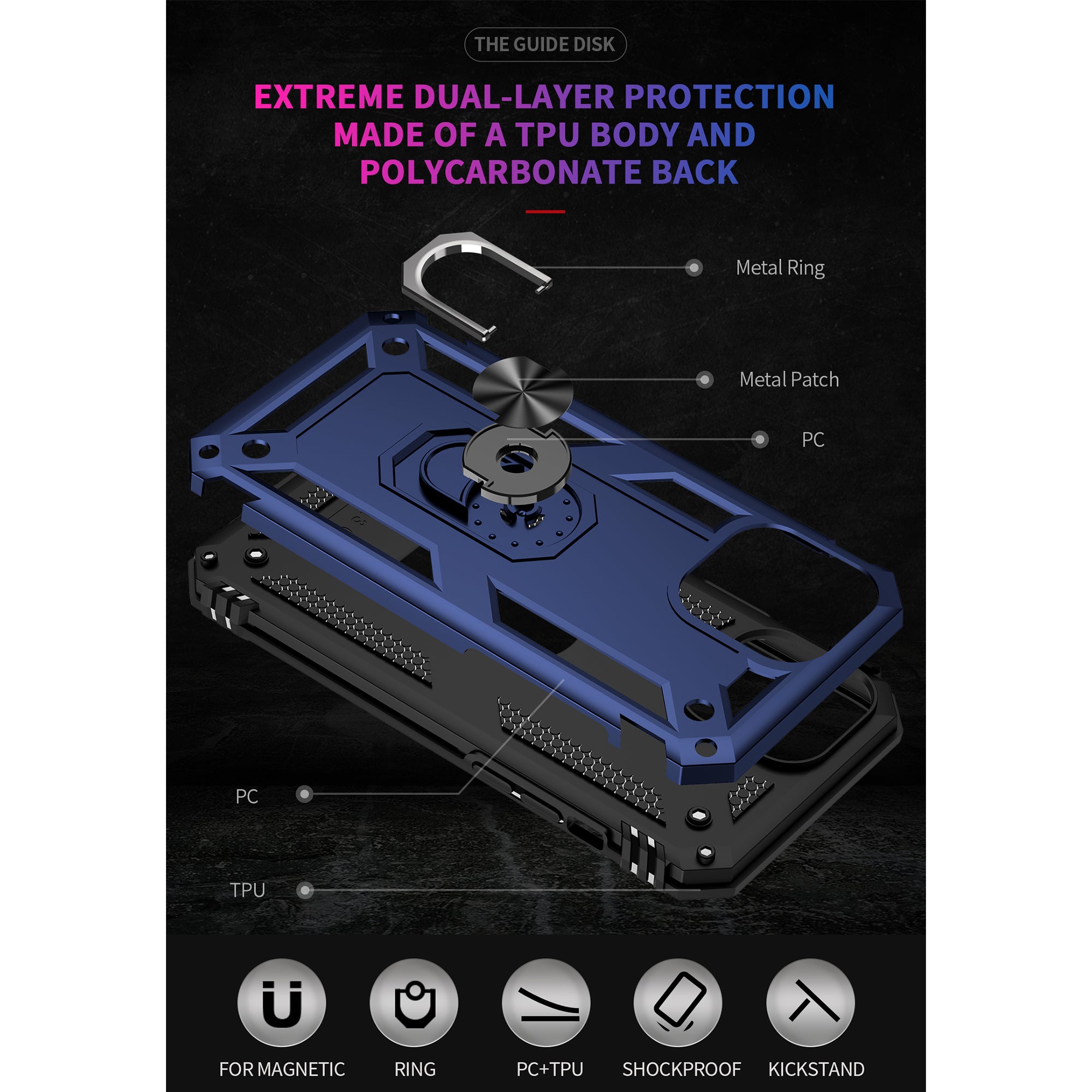 Dual Colors Ring Magnetic GPS car mount Phone Holder Case for iPhone 13 Pro