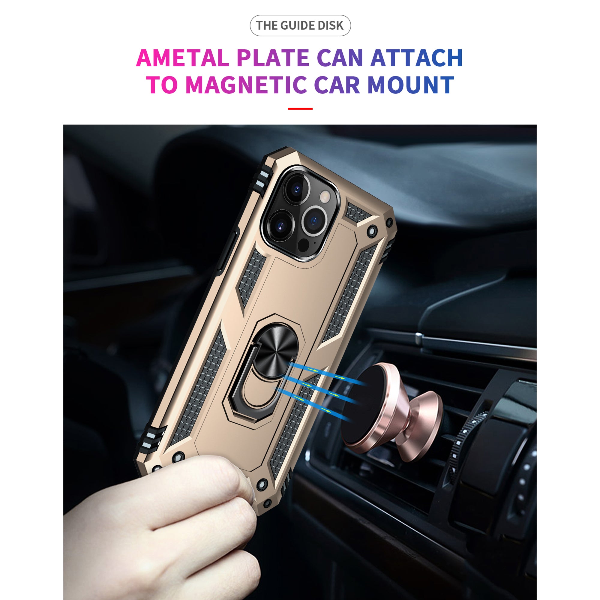 iPhone 13Pro Max Dual Colors Ring Magnetic GPS car mount Phone Holder Case