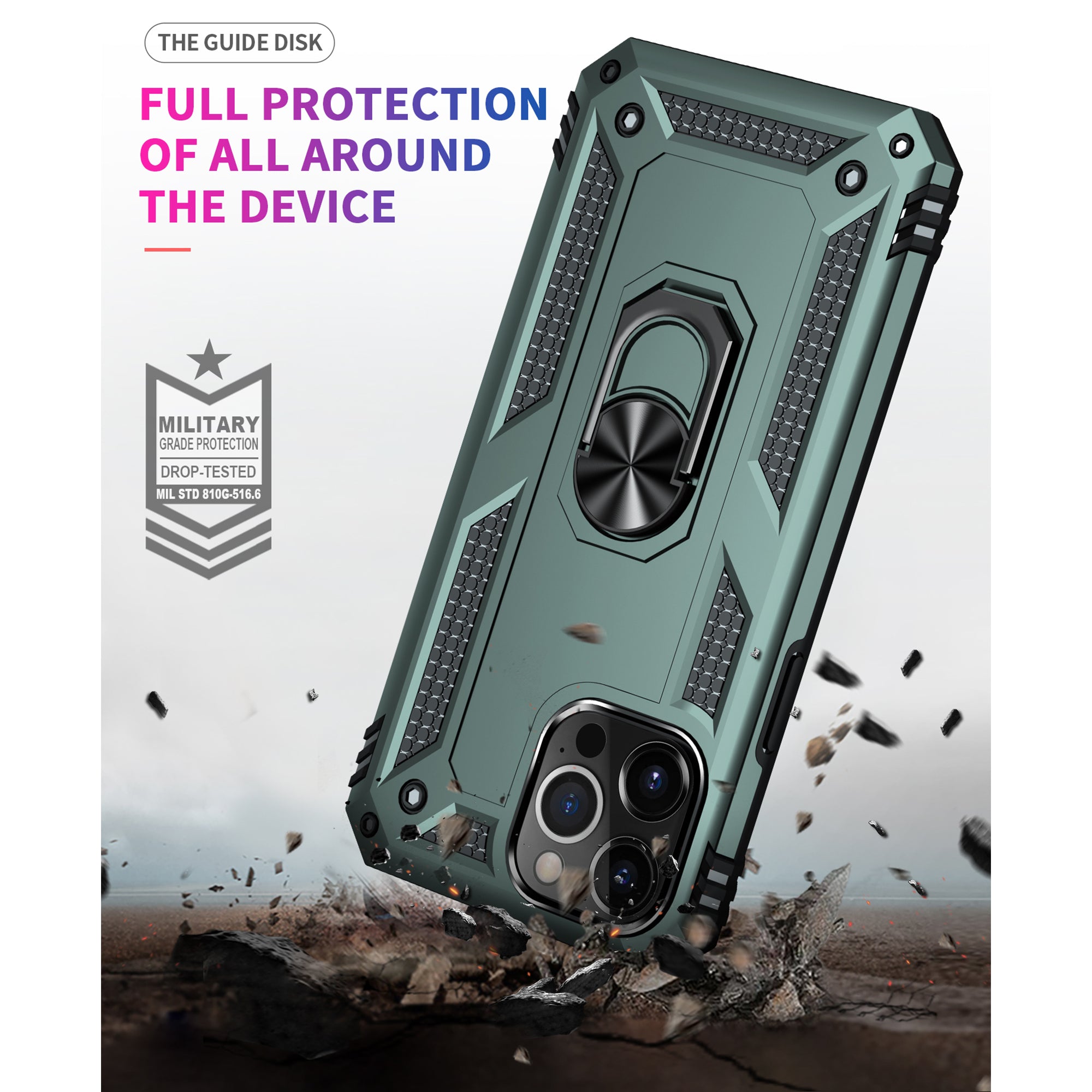 iPhone 13Pro Max Dual Colors Ring Magnetic GPS car mount Phone Holder Case