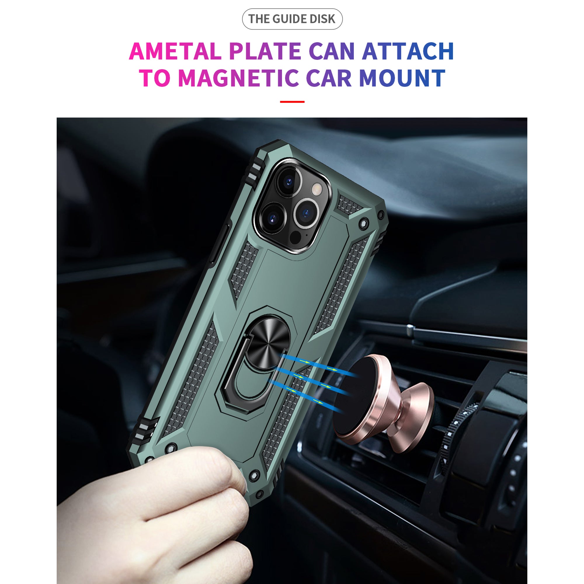 iPhone 13Pro Max Dual Colors Ring Magnetic GPS car mount Phone Holder Case