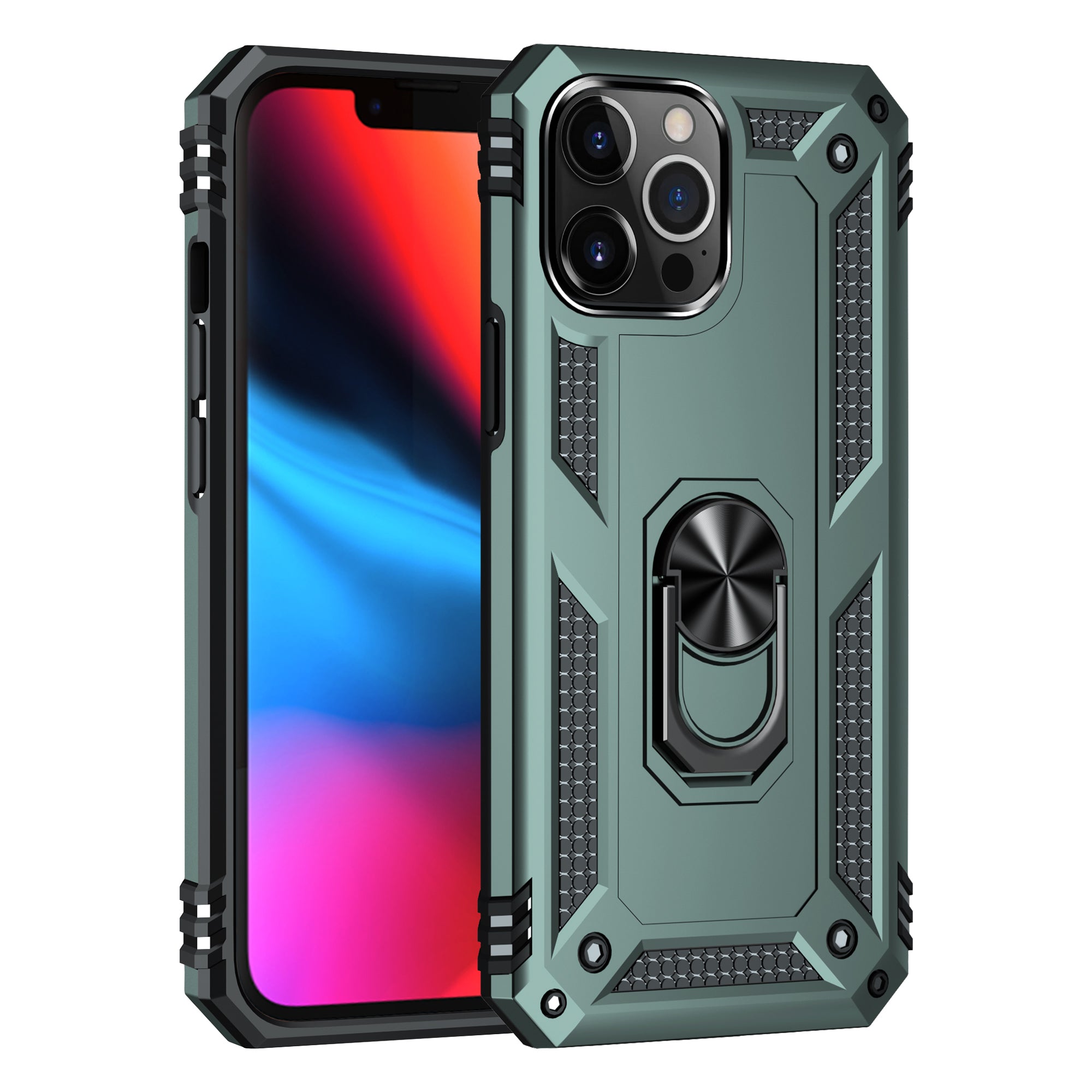 iPhone 13Pro Max Dual Colors Ring Magnetic GPS car mount Phone Holder Case