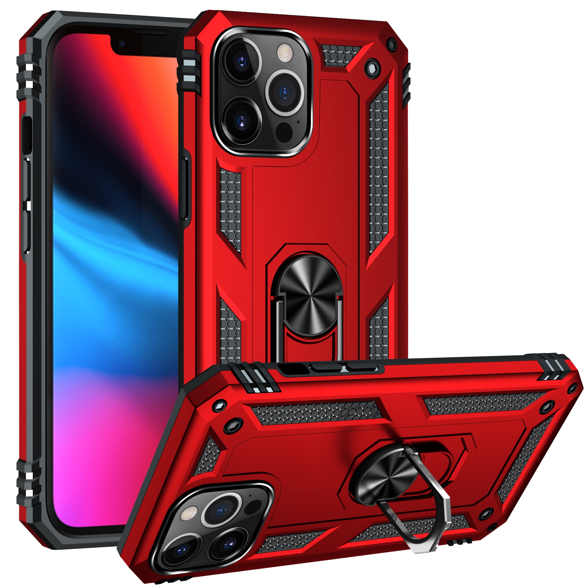 iPhone 13Pro Max Dual Colors Ring Magnetic GPS car mount Phone Holder Case