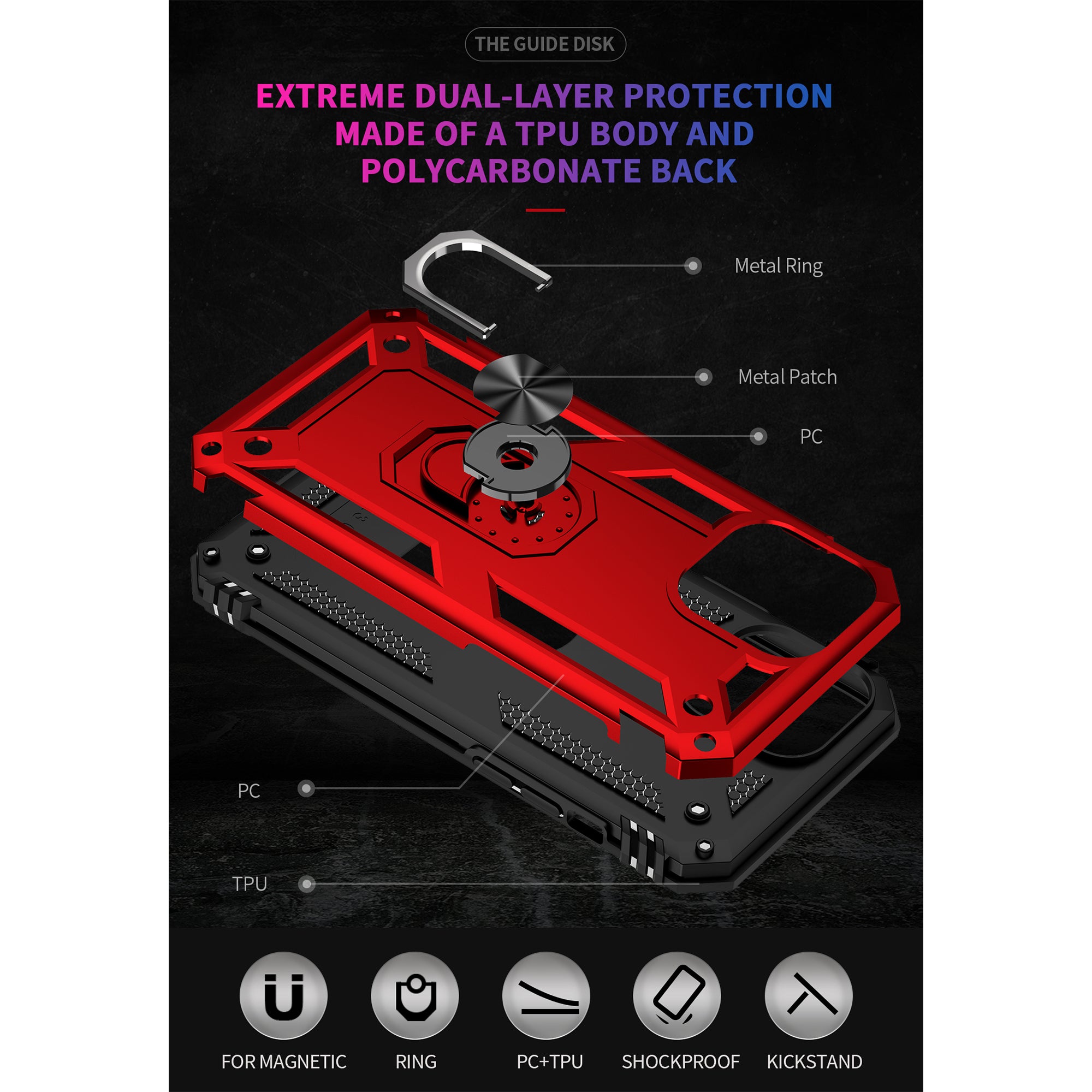 Dual Colors Ring Magnetic GPS car mount Phone Holder Case for iPhone 13 Pro