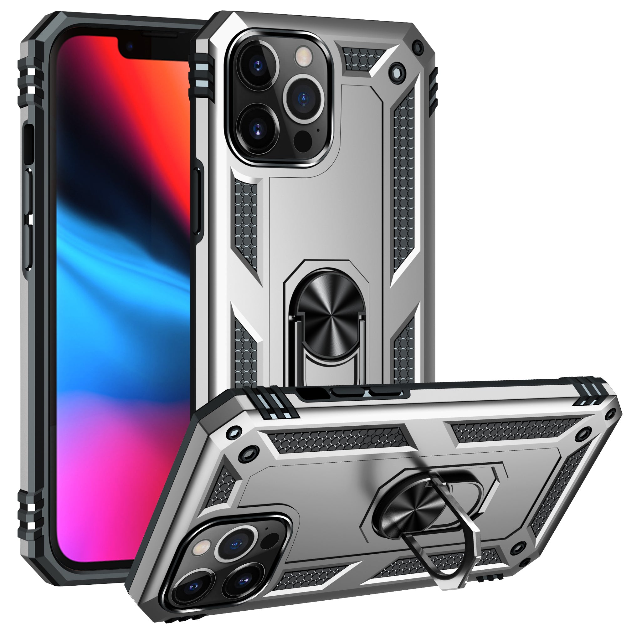 iPhone 13Pro Max Dual Colors Ring Magnetic GPS car mount Phone Holder Case