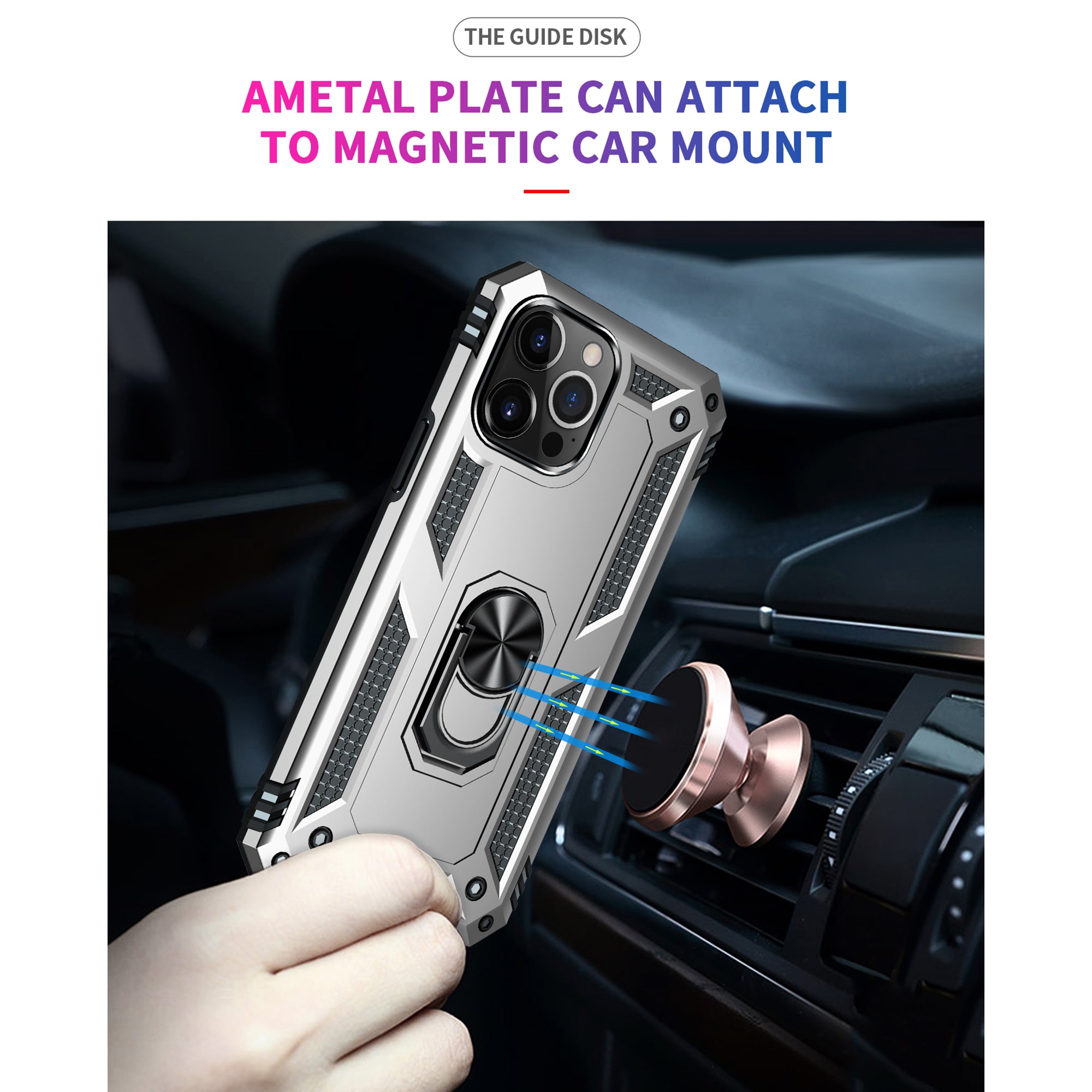iPhone 13Pro Max Dual Colors Ring Magnetic GPS car mount Phone Holder Case