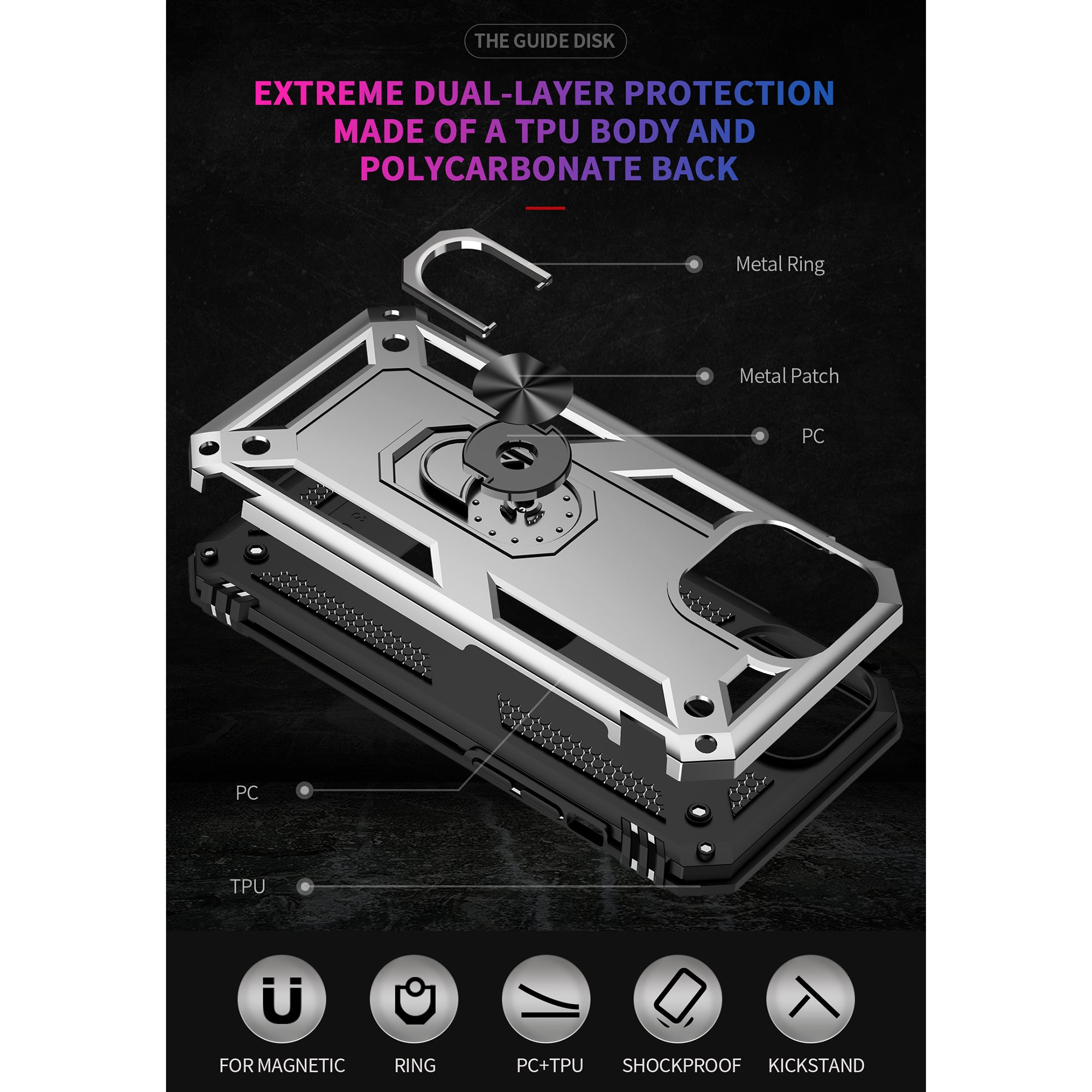 iPhone 13Pro Max Dual Colors Ring Magnetic GPS car mount Phone Holder Case
