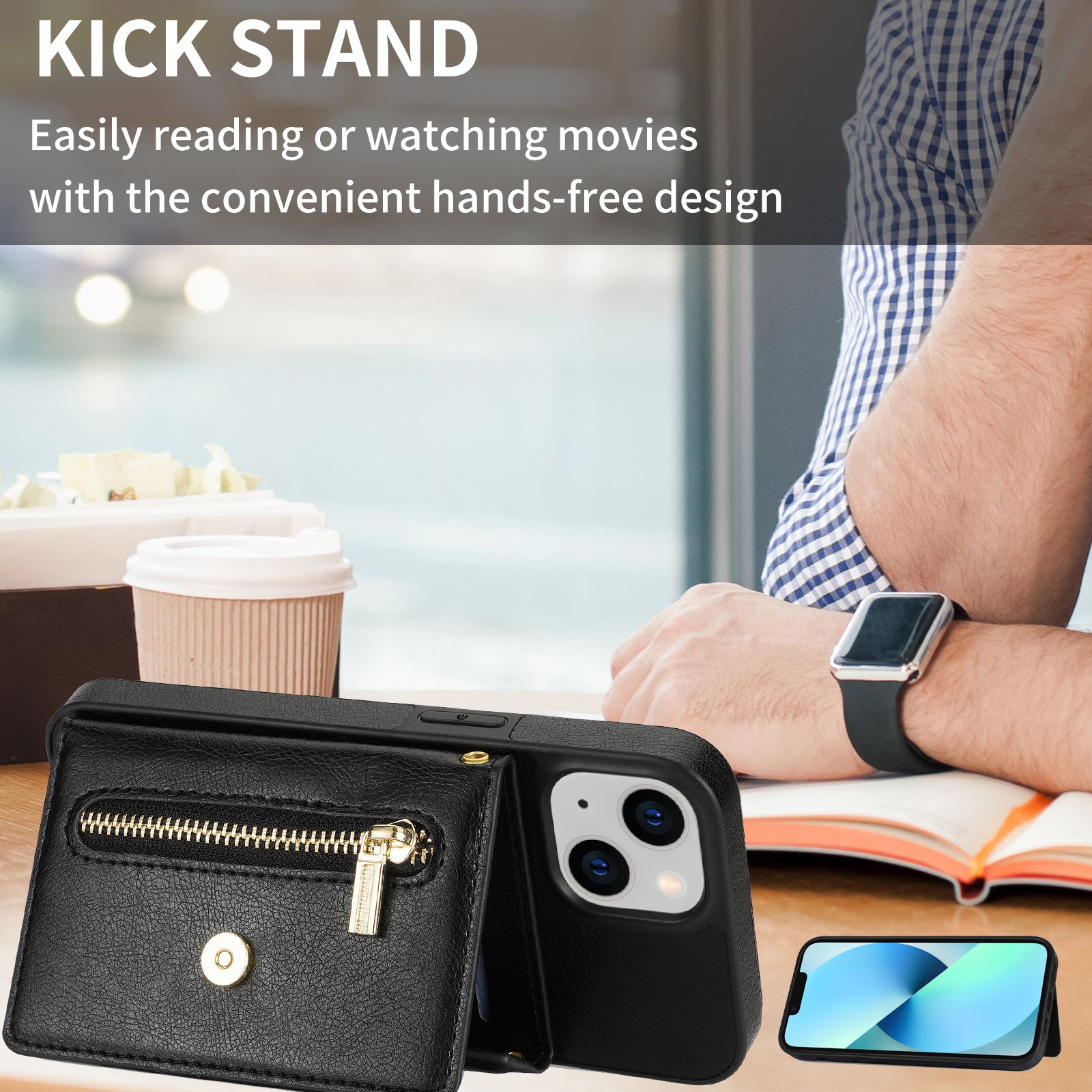 iPhone 14/13 lanyard 2 in 1 Leather card bag case card slots