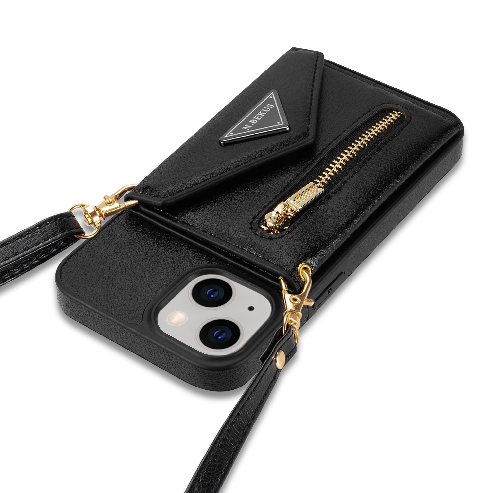 iPhone 14/13 lanyard 2 in 1 Leather card bag case card slots