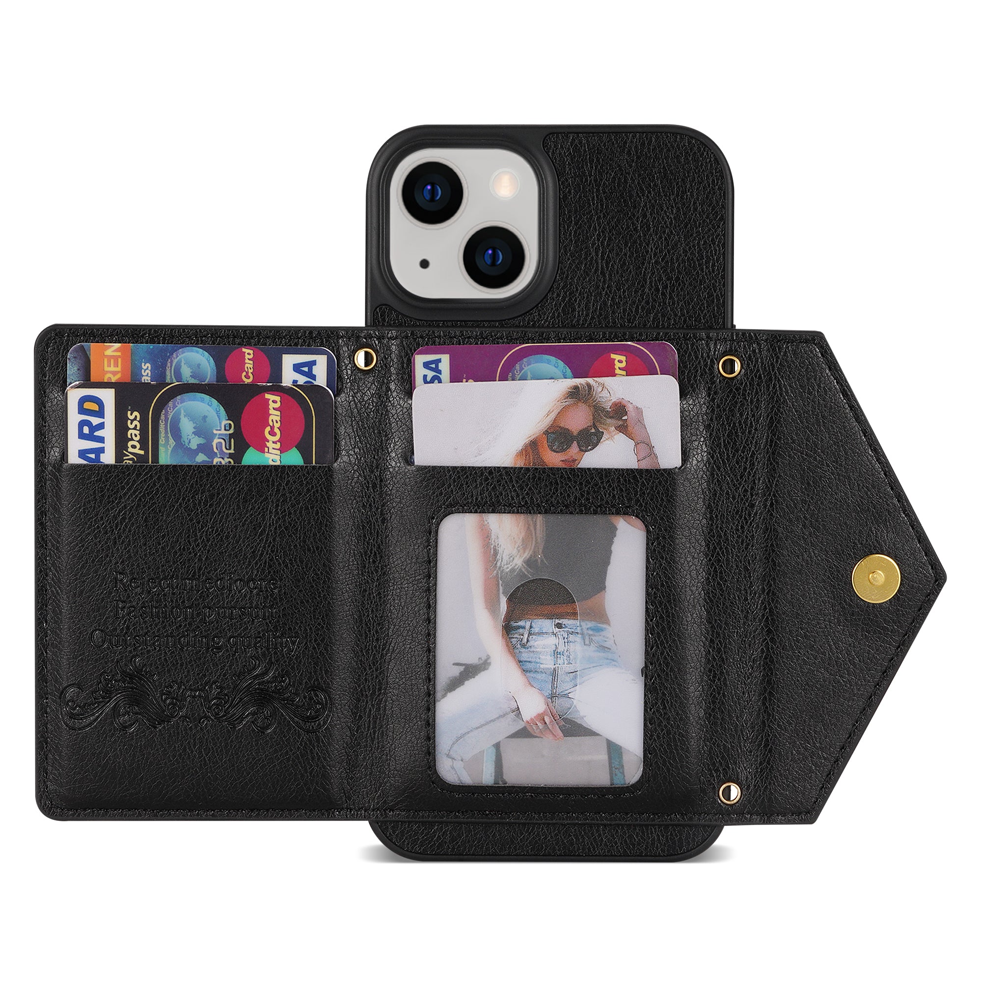iPhone 14/13 lanyard 2 in 1 Leather card bag case card slots