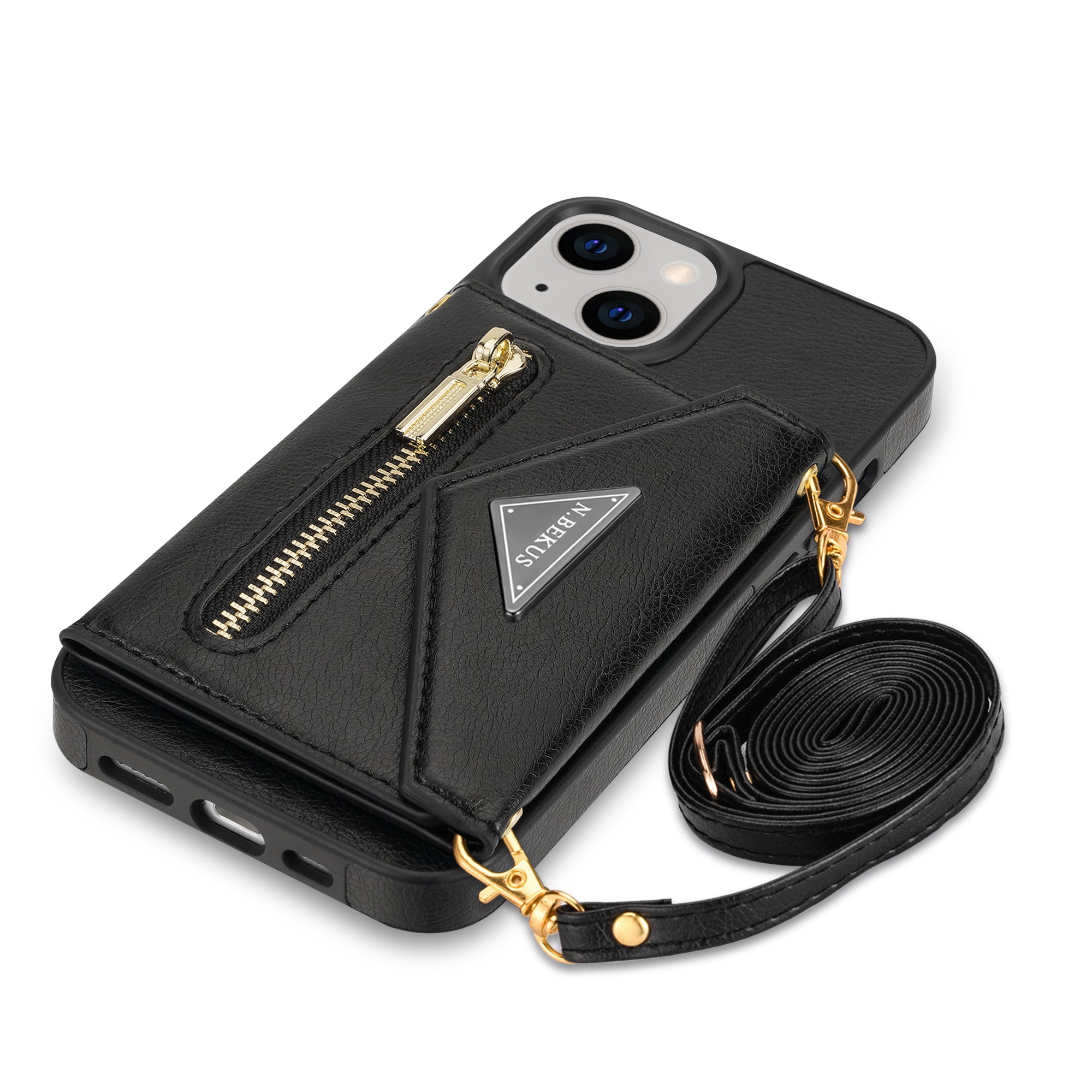 iPhone 14/13 lanyard 2 in 1 Leather card bag case card slots