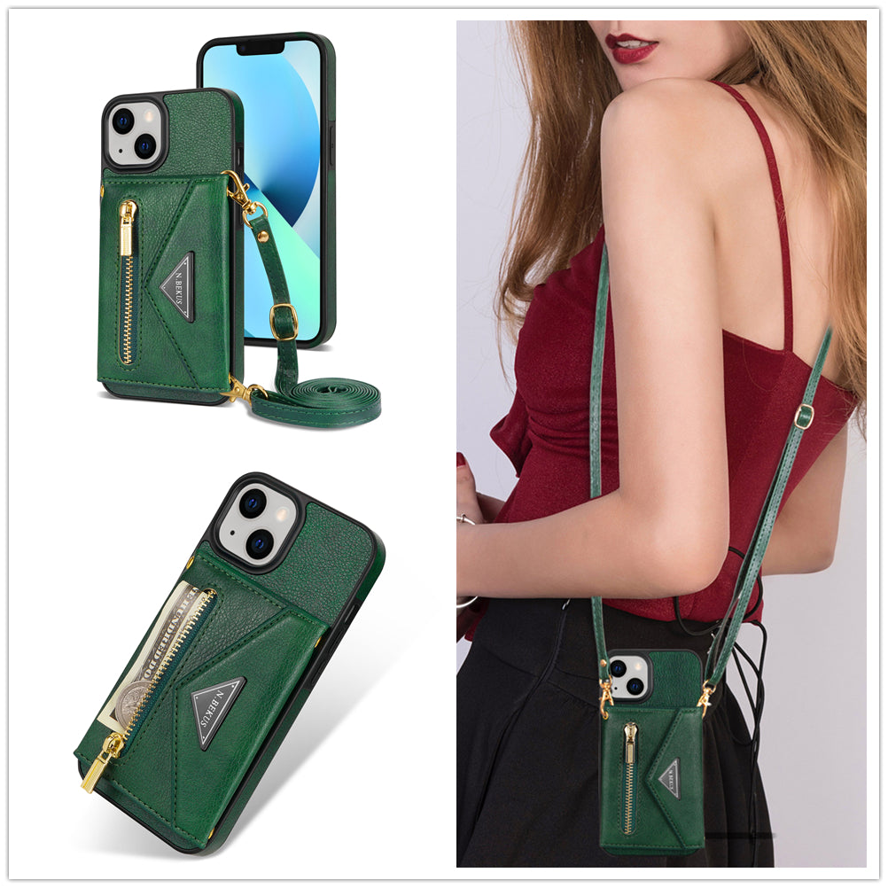 iPhone 14/13 lanyard 2 in 1 Leather card bag case card slots