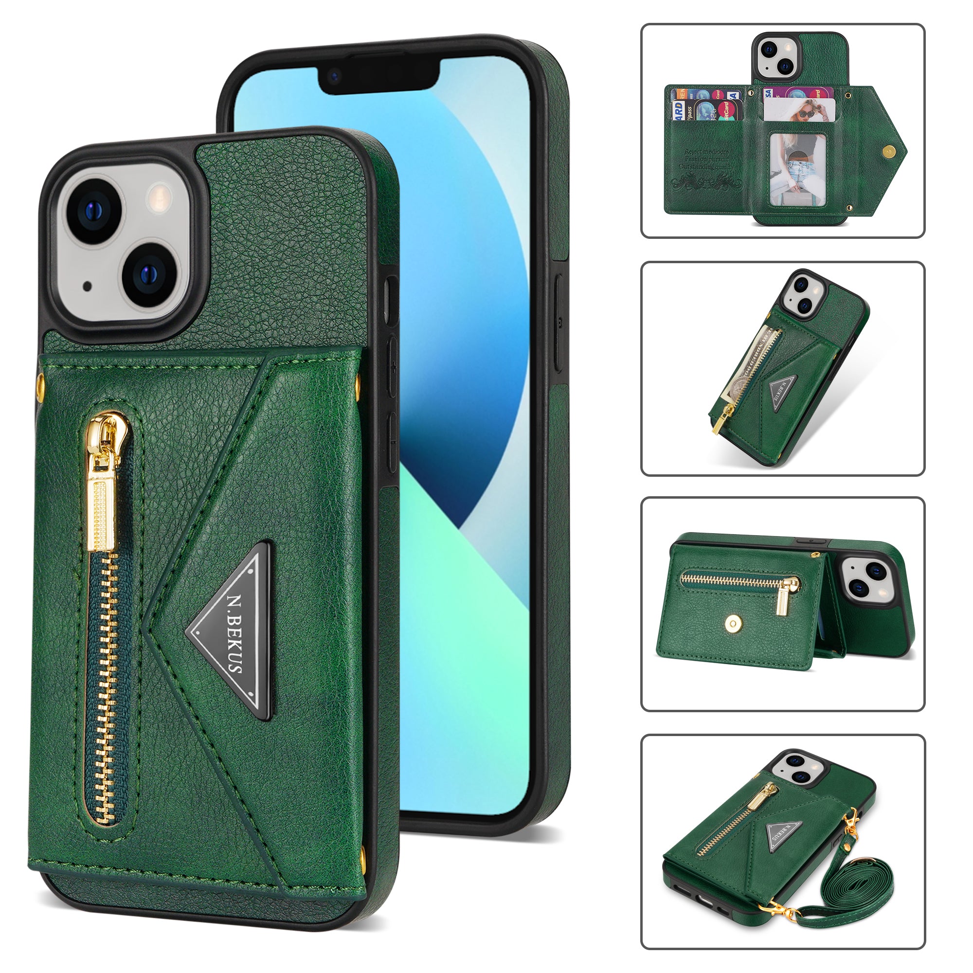 iPhone 14/13 lanyard 2 in 1 Leather card bag case card slots