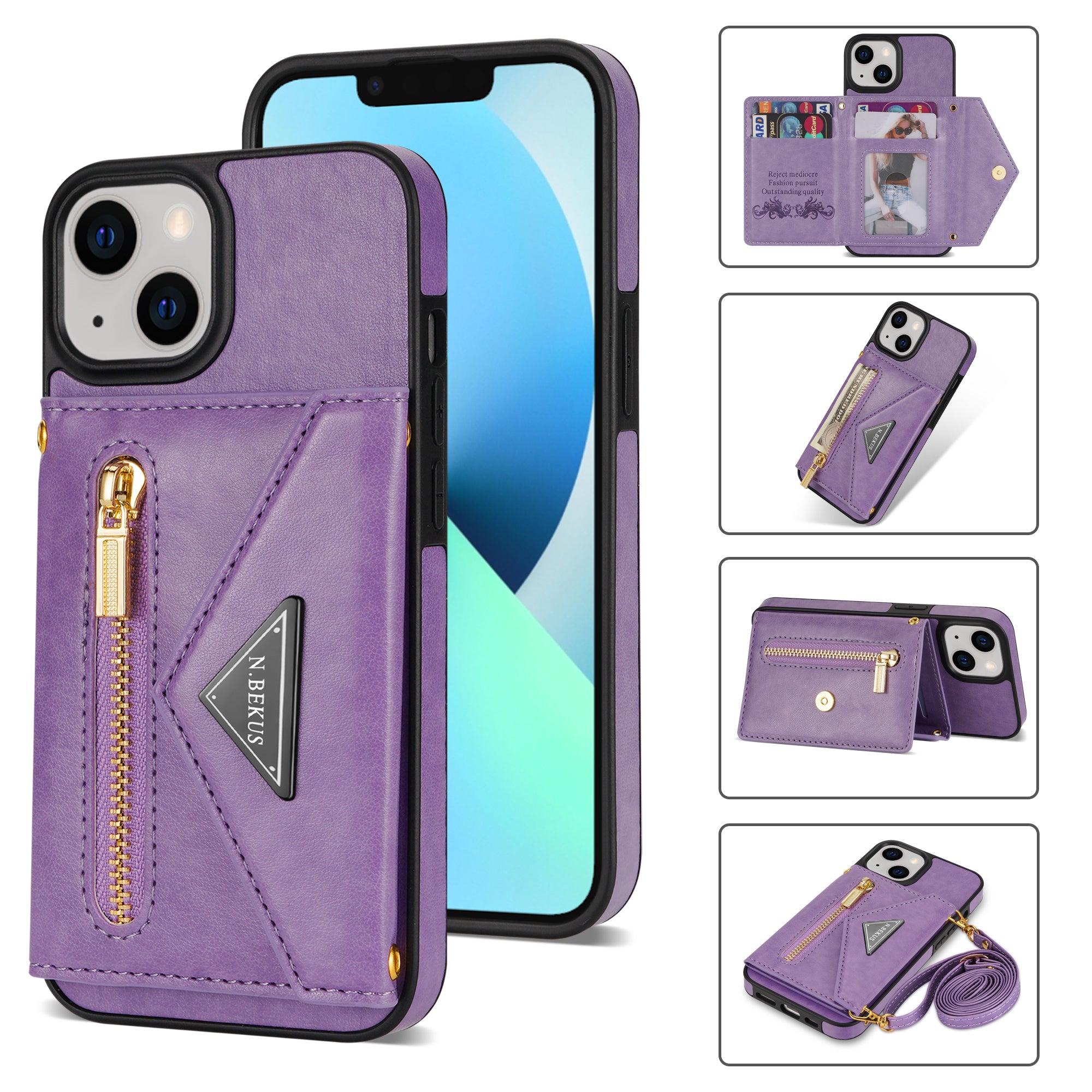 iPhone 14/13 lanyard 2 in 1 Leather card bag case card slots