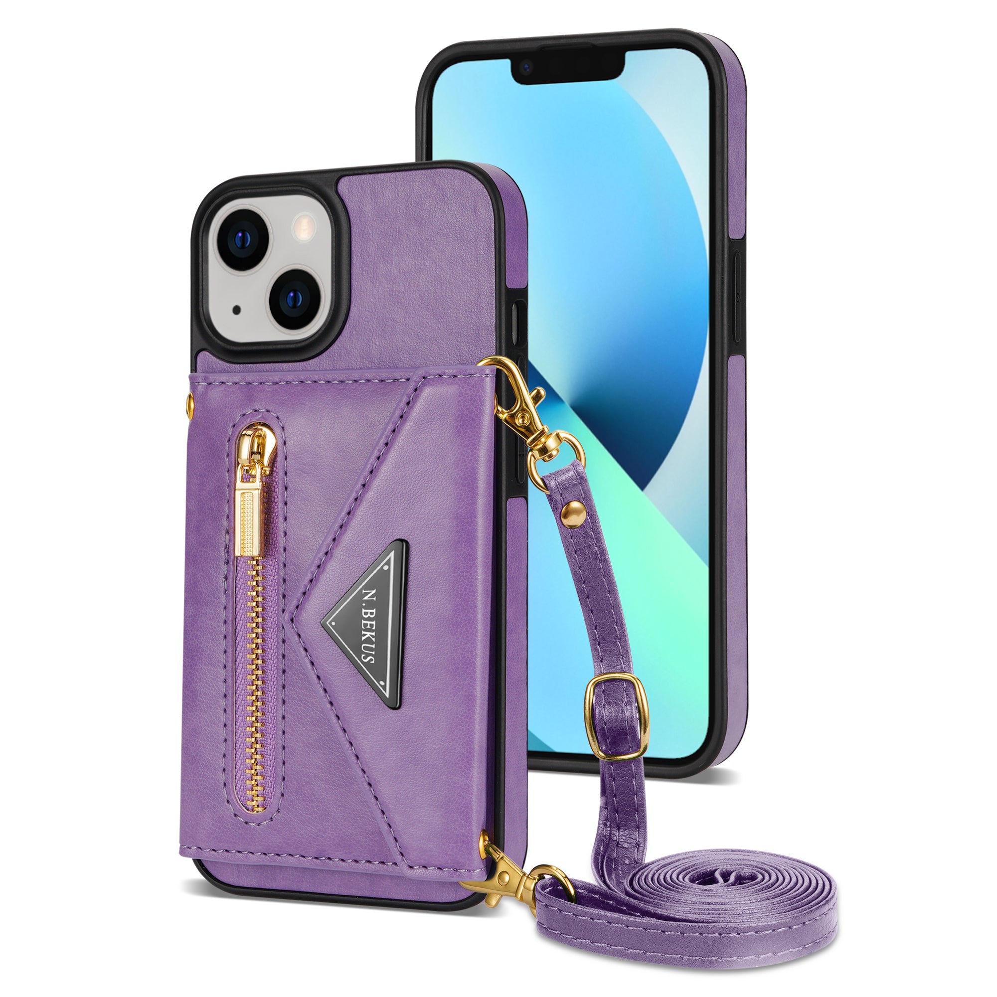 iPhone 14/13 lanyard 2 in 1 Leather card bag case card slots