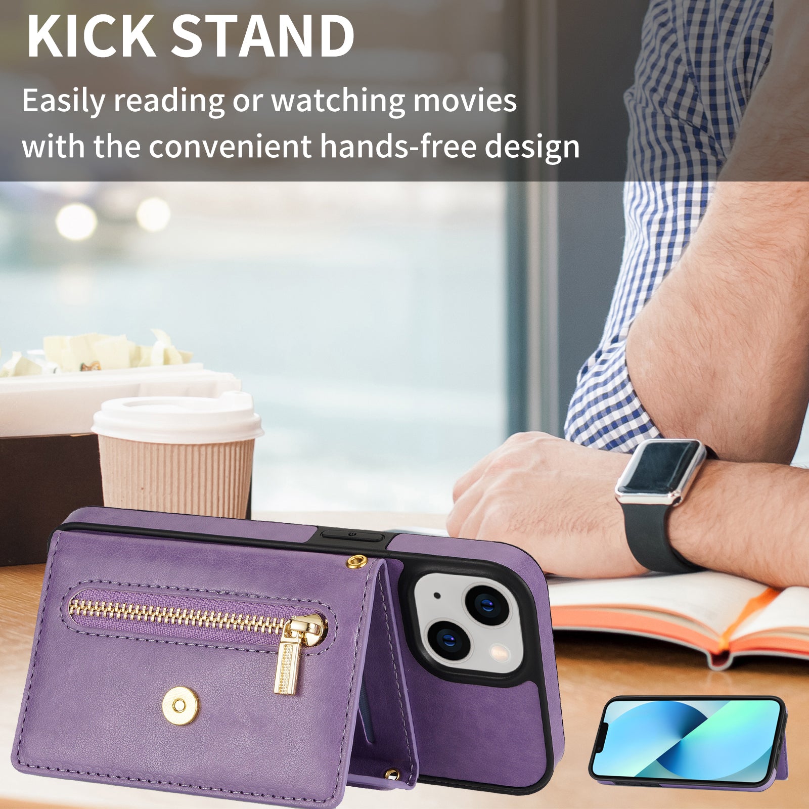 iPhone 14/13 lanyard 2 in 1 Leather card bag case card slots
