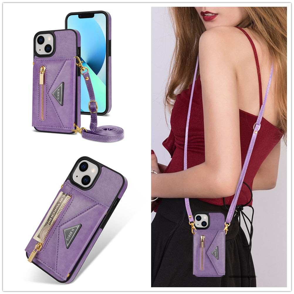 iPhone 14/13 lanyard 2 in 1 Leather card bag case card slots