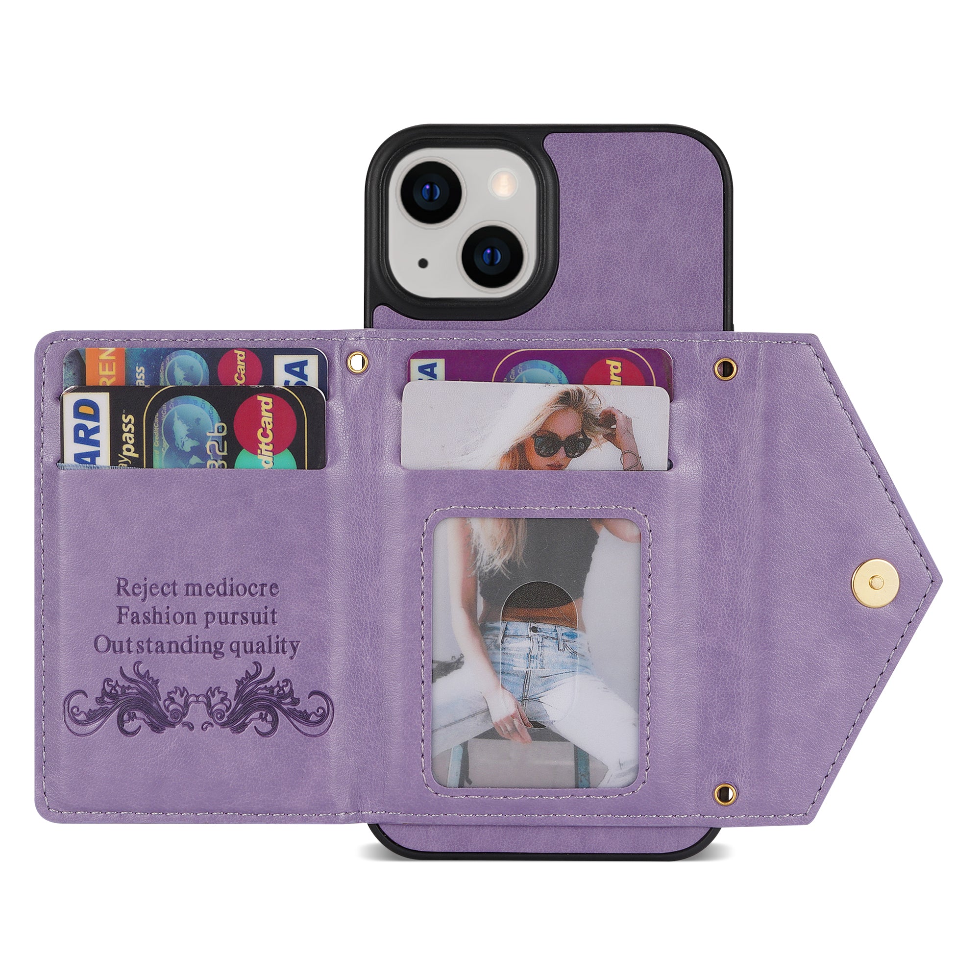 iPhone 14/13 lanyard 2 in 1 Leather card bag case card slots