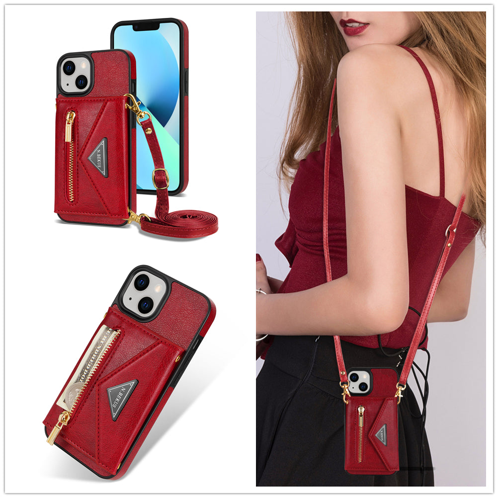iPhone 14/13 lanyard 2 in 1 Leather card bag case card slots