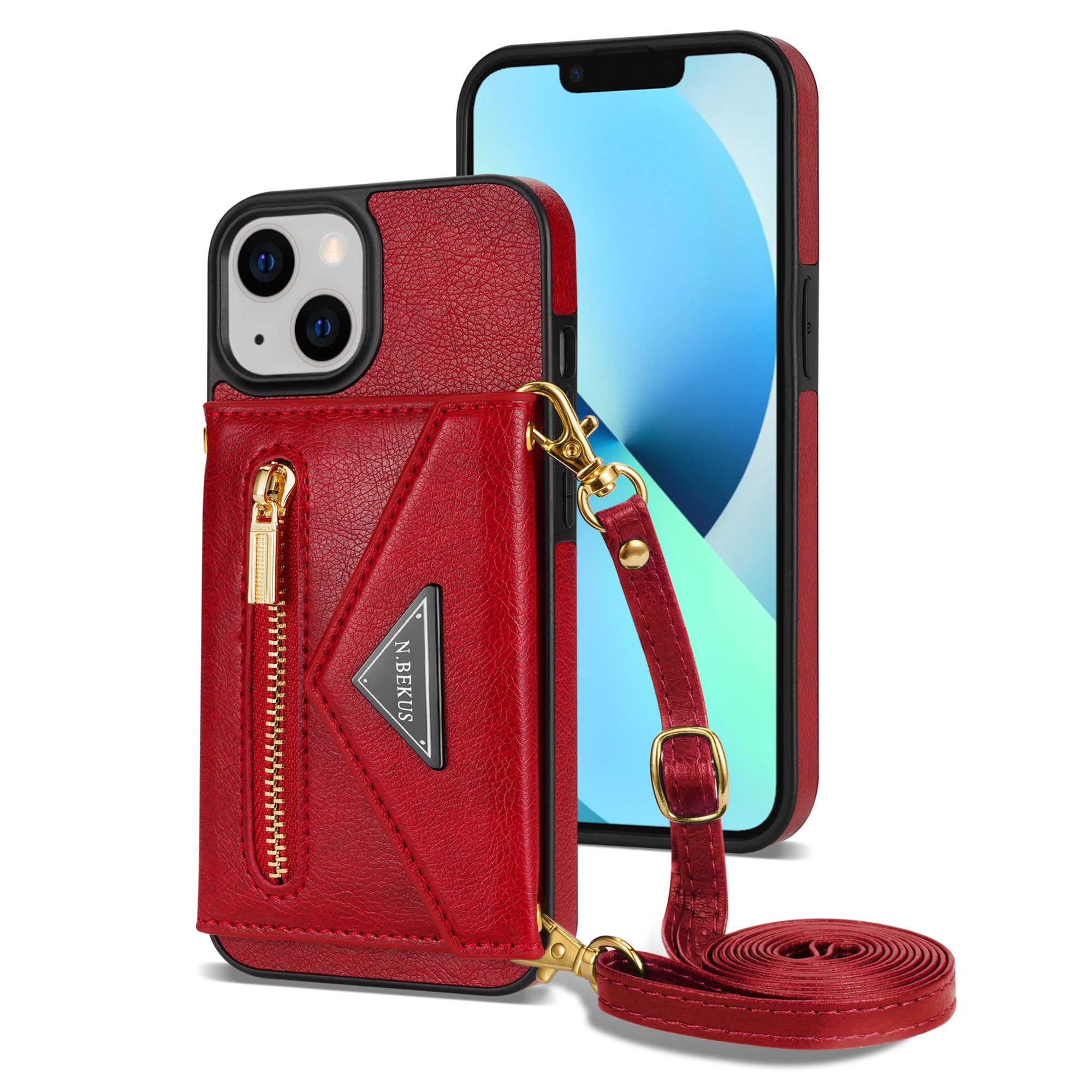 iPhone 14/13 lanyard 2 in 1 Leather card bag case card slots