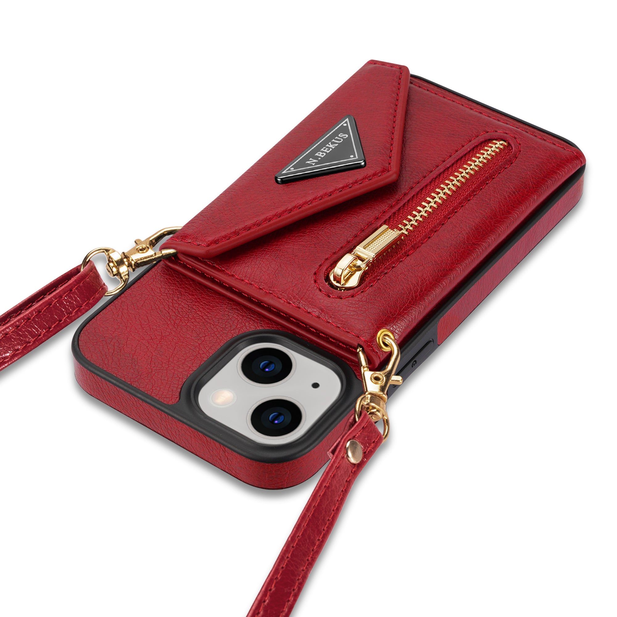 iPhone 14/13 lanyard 2 in 1 Leather card bag case card slots