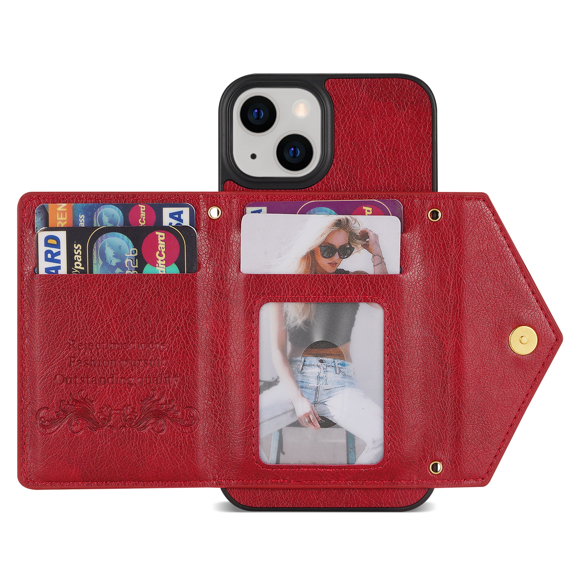 iPhone 14/13 lanyard 2 in 1 Leather card bag case card slots