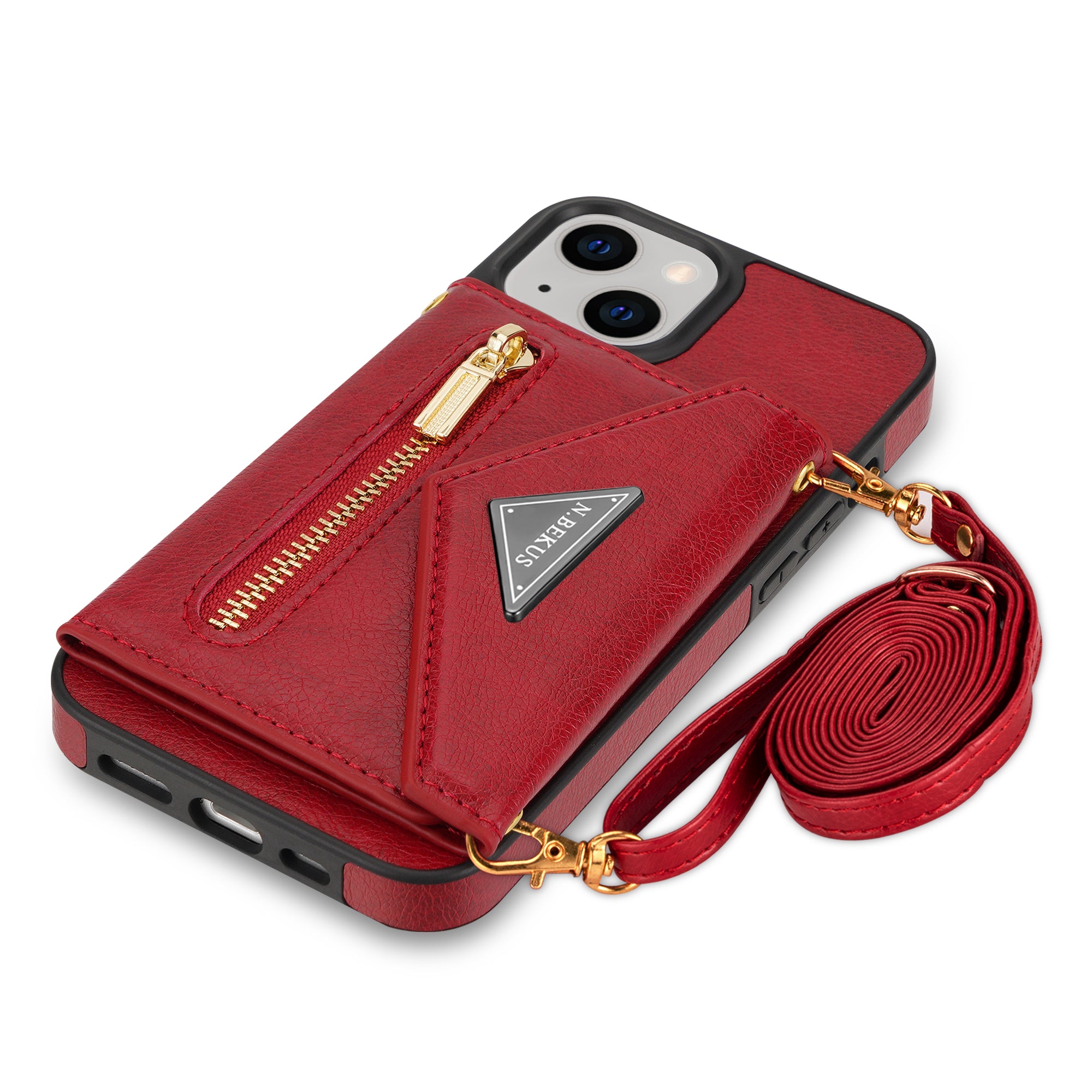 iPhone 14/13 lanyard 2 in 1 Leather card bag case card slots