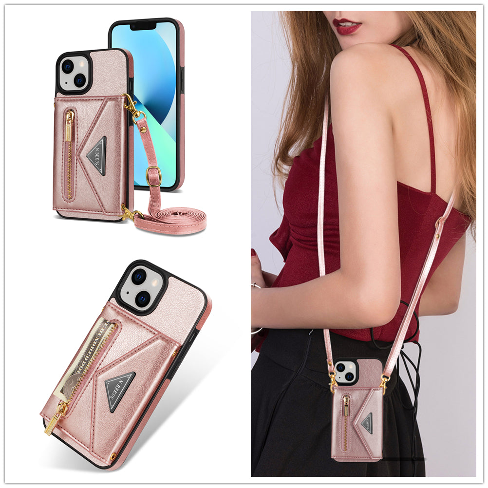 iPhone 14/13 lanyard 2 in 1 Leather card bag case card slots