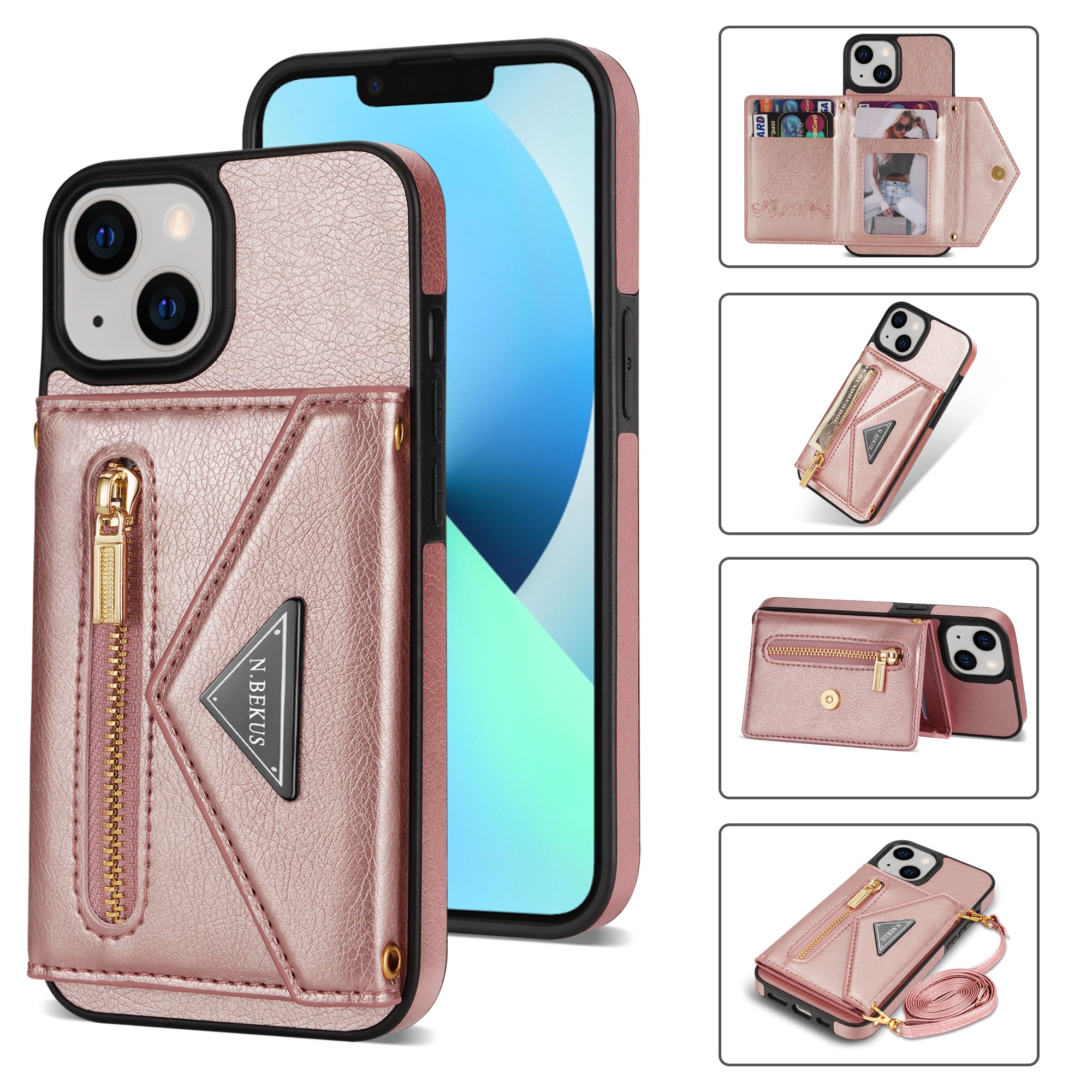 iPhone 14/13 lanyard 2 in 1 Leather card bag case card slots
