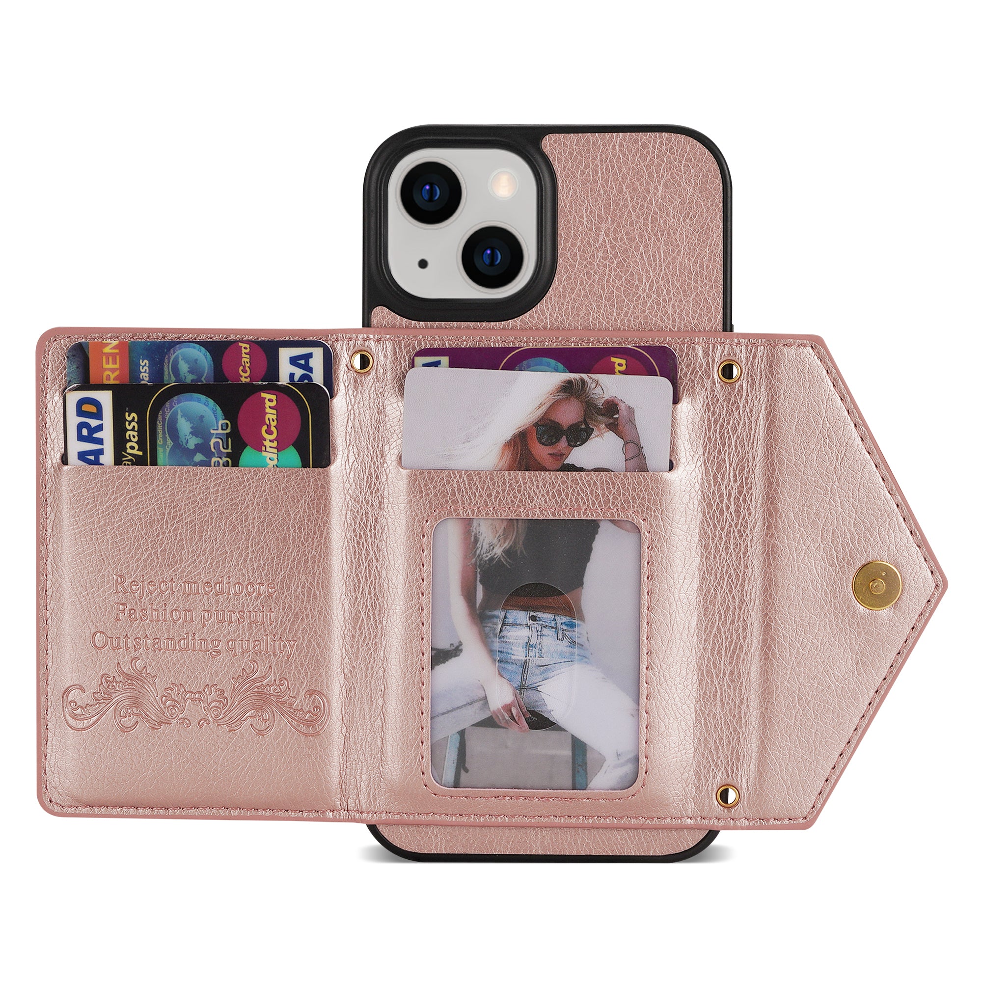 iPhone 14/13 lanyard 2 in 1 Leather card bag case card slots