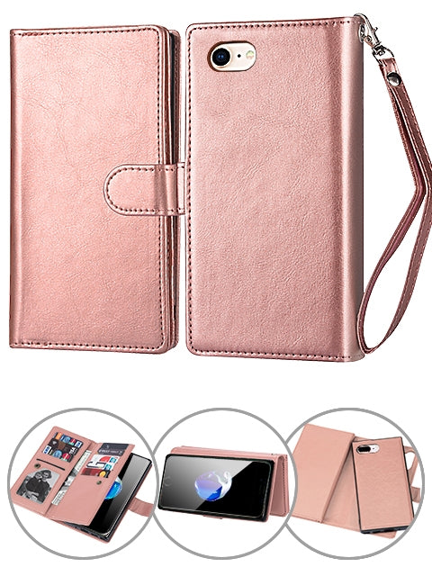 iPhone SE3/SE2/8/7 (4.7") 2 in 1 Leather Wallet Case With 9 Credit Card Slots and Removable Back Cover 