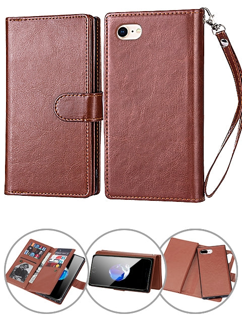 iPhone SE3/SE2/8/7 (4.7") 2 in 1 Leather Wallet Case With 9 Credit Card Slots and Removable Back Cover 