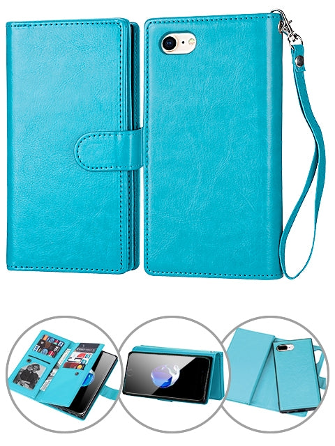 iPhone SE3/SE2/8/7 (4.7") 2 in 1 Leather Wallet Case With 9 Credit Card Slots and Removable Back Cover 