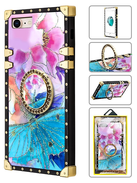 TPU Luxury Shiny Flower Fashion Case with Kickstand for iPhone 8/7 - Pink