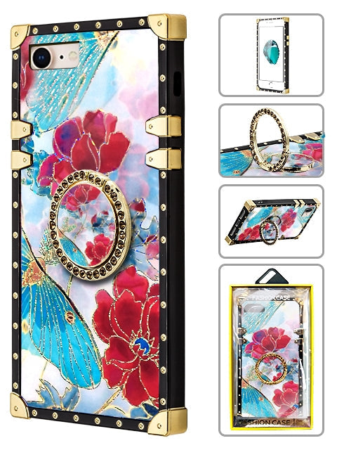 TPU Luxury Shiny Flower Fashion Case with Kickstand for iPhone 8/7 - Pink
