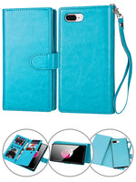 iPhone 8/7 Plus 2 in 1 Leather Wallet Case With 9 Credit Card Slots and Removable Back Cover 