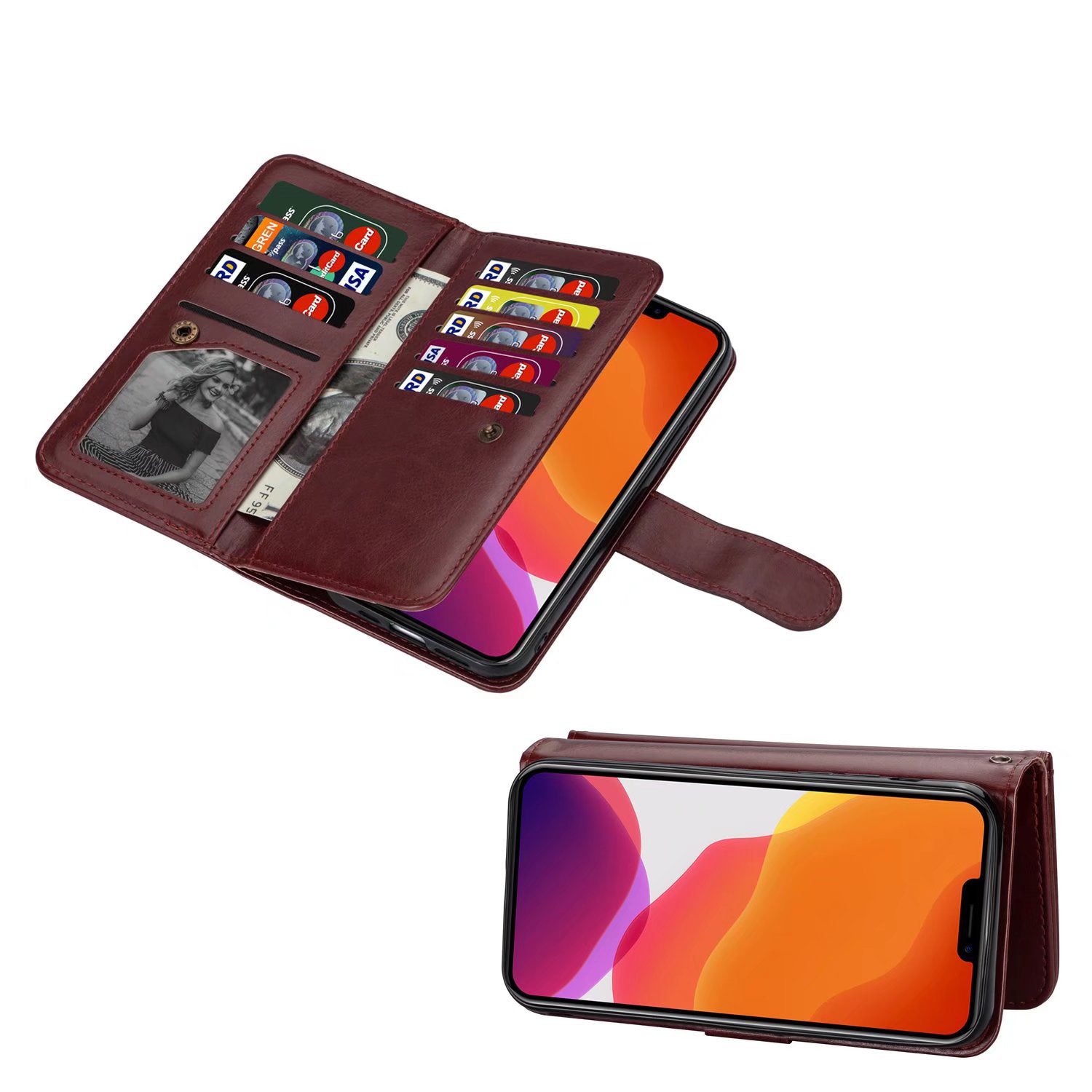 Samsung Galaxy S23 Ultra 2 IN 1 Leather Wallet Case with 9 Credit Card Slots and Removable Back Cover