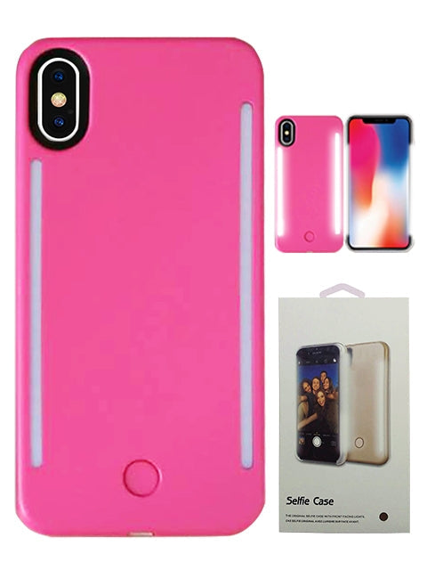 Dual Light Up Rubber LED Illuminated Selfie Case for iPhone XS/X- Hot Pink