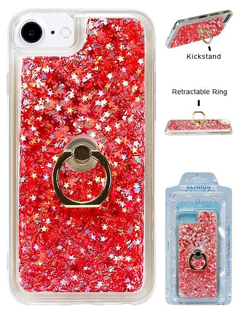 Floating Glitter Star Ring Phone Holder Case Compatible with Apple iPhone 8/7/6/SE2 - Red