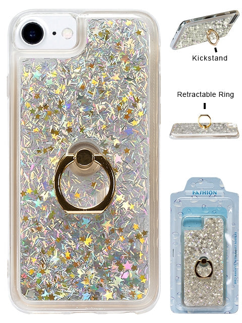 Floating Glitter Star Ring Phone Holder Case Compatible with Apple iPhone 8/7/6/SE2  - Silver