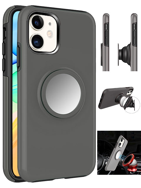 Hybrid Rubber Case with Coiled Circle Magnetic Kickstand GPS Holder for iPhone 11