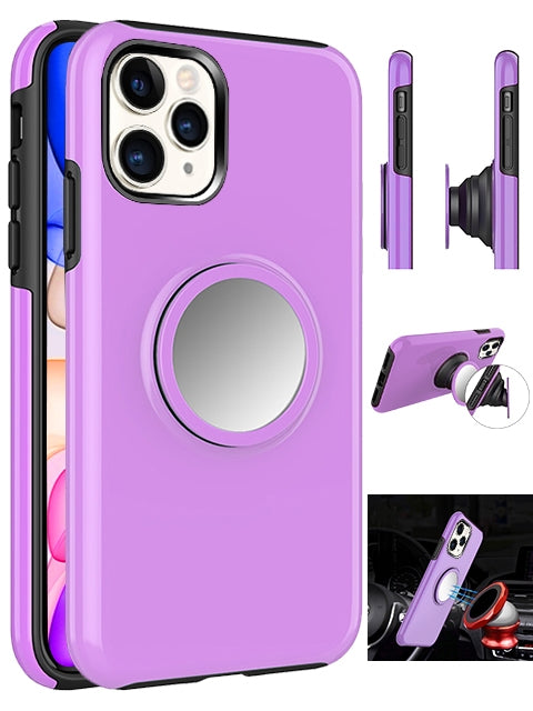 iPhone 11 Pro Hybrid Rubber Case with Coiled Circle Magnetic Kickstand GPS Holder