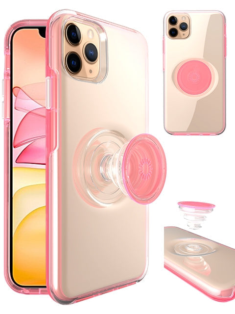 iPhone 11 Pro Max (6.5") Clear Case with Soft TPU Hands-Free Kickstand - Pink