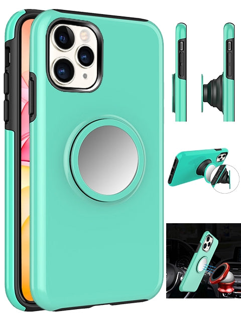 Hybrid Rubber Case with Coiled Circle Magnetic Kickstand GPS Holder for iPhone 11 Pro Max