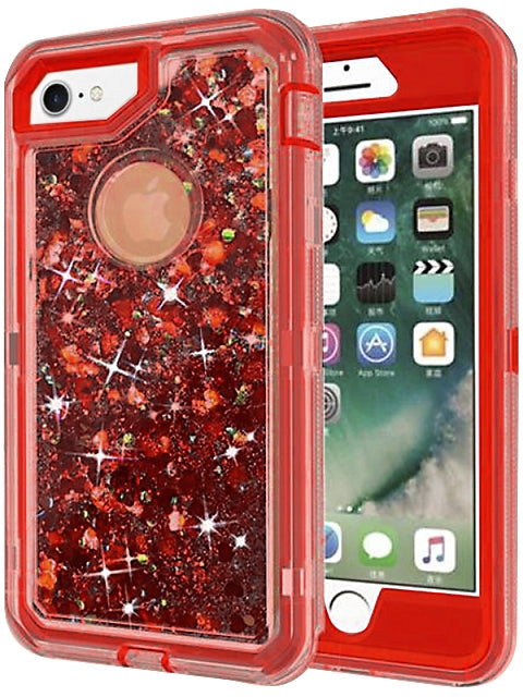 Apple iPhone 8 / 7 Transparent Floating Glitter Heavy Duty Case Compatible
