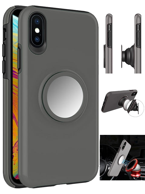Hybrid Rubber Case with Coiled Circle Magnetic Kickstand GPS Holder for Apple iPhone X / Xs