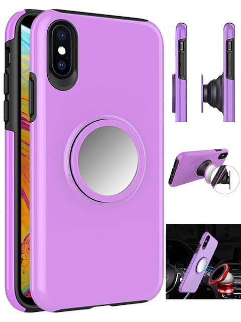 Hybrid Rubber Case with Coiled Circle Magnetic Kickstand GPS Holder for Apple iPhone X / Xs
