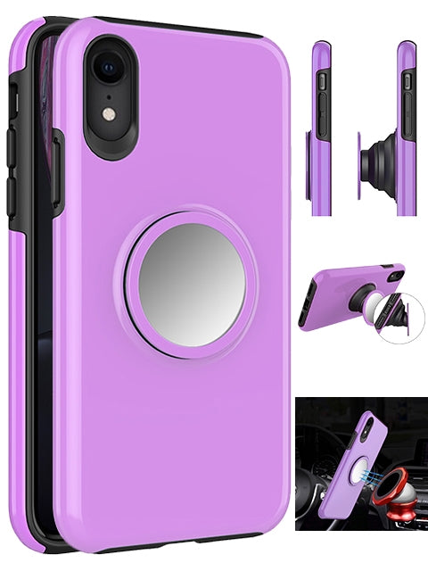 Hybrid Rubber Case with Coiled Circle Magnetic Kickstand GPS Holder for Apple iPhone XR