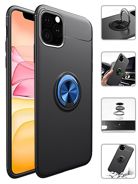Ring Magnetic GPS car mount Phone Holder Case for iPhone 11 Pro Max  (6.5") Case - Black / Blue